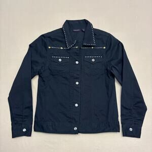 Wrangler Women's Black Rhinestone Studded Jean Jacket Size Medium